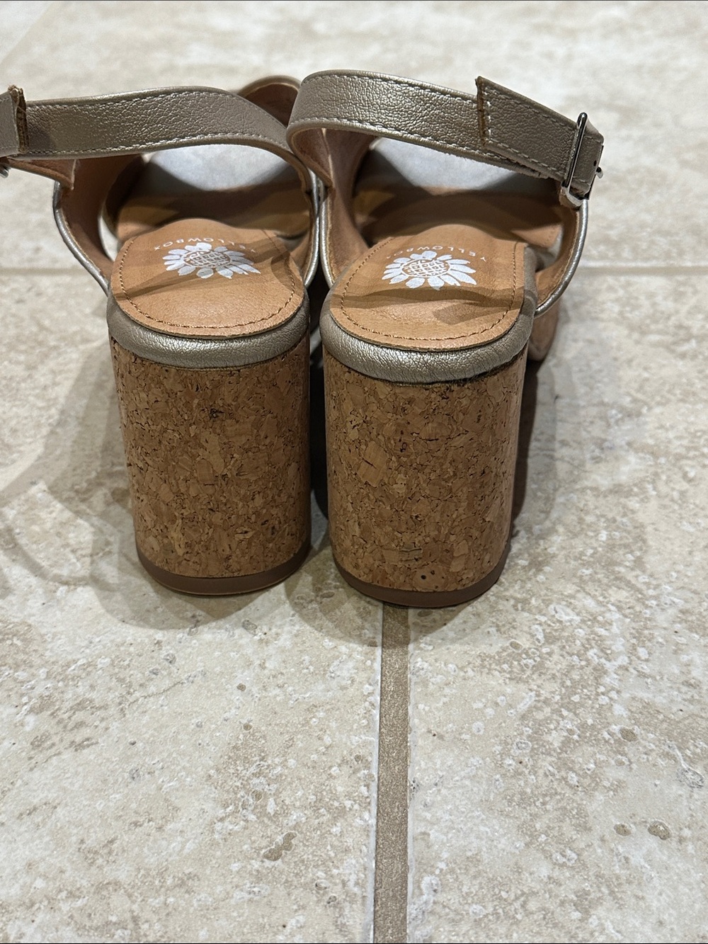 NWOT Yellow Box Metallic Taupe Cork Platform Wedges - Picture 6 of 9